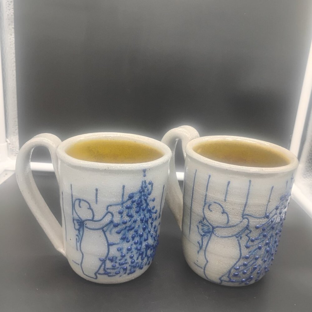 Lot of 2 Salmon Falls Stoneware Helen Berg's Christmas Bear Mugs. Signed